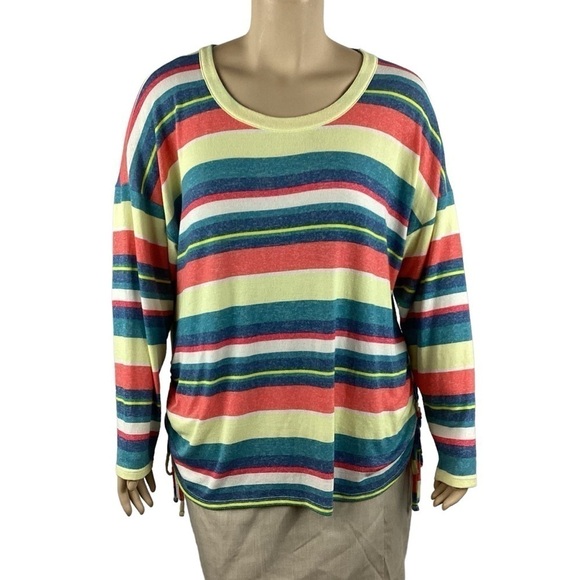 Lane Bryant Drop-Shoulder Tee with Ruched Side Size 22/24 Ava Stripes - Picture 1 of 7